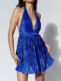Pleated Halter Neck Mini Dress Very Fancy