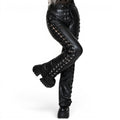 Women’s Lace-up Straight Leg Leather Pants