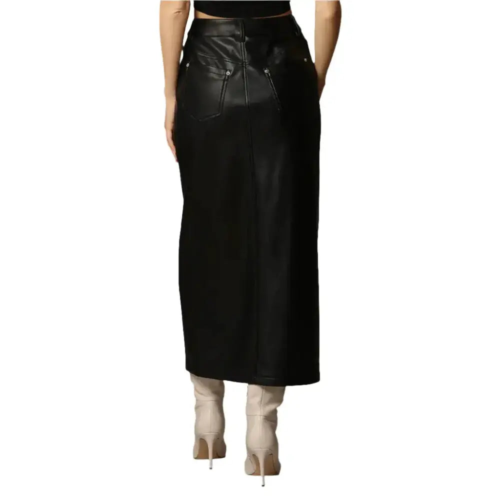 Women’s Classy Black Leg Slit Leather Skirt