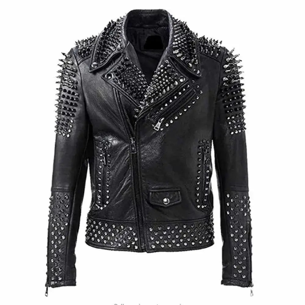 Men’s EMO Punk Rock Silver & Black Studded Leather Jacket