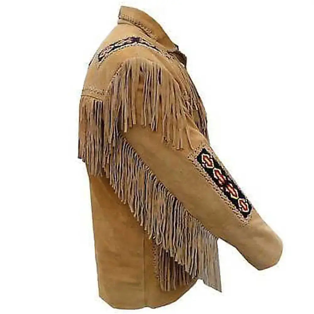 Men's Tan Brown Western Fringe Leather Jacket