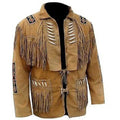 Men's Tan Brown Western Fringe Leather Jacket