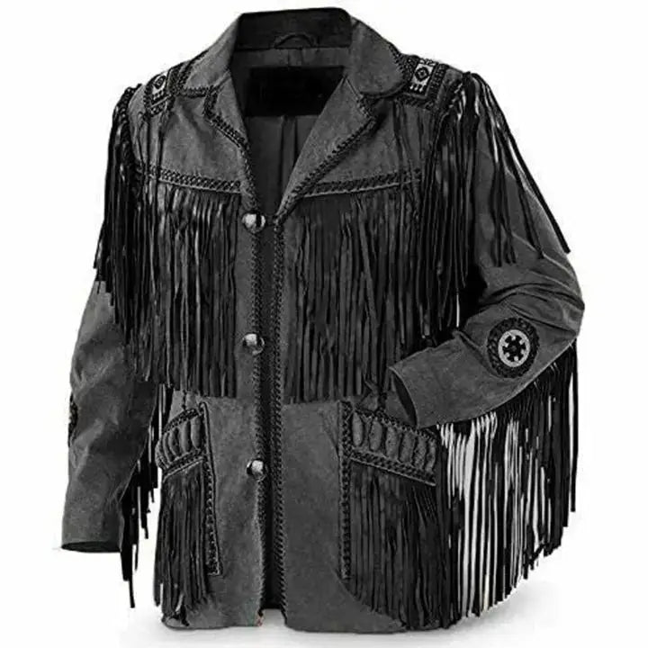 Men's Black Suede Western Cowboy Jacket – Native American Vintage Style